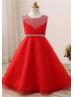 Beaded Satin Tulle Floor Length Flower Girl Dress